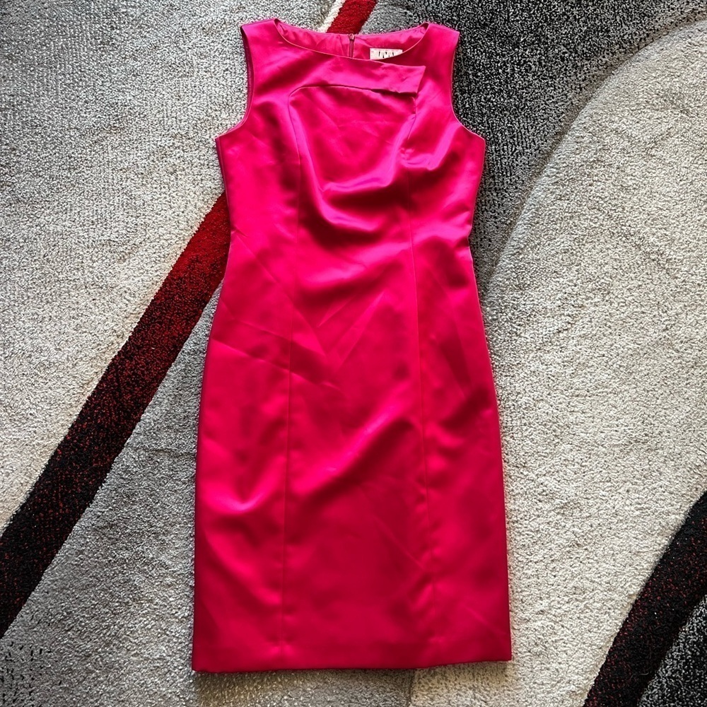David Meister Hot Pink Satin Sheath Dress